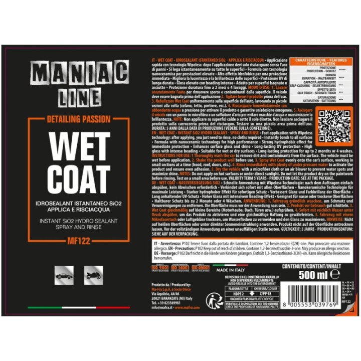 Mafra Wet Coat 500 ml protettivo spray idrofobico auto