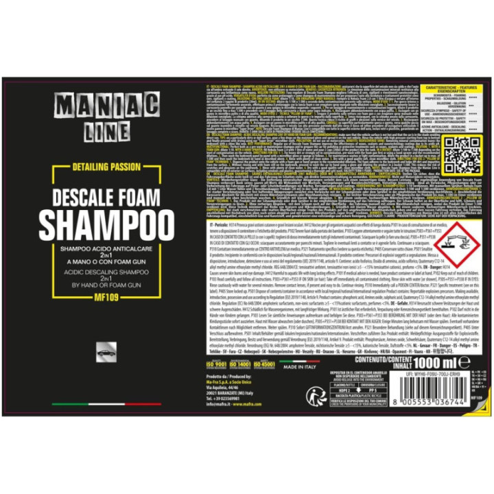 Mafra Descale Foam Shampoo 1 L shampoo anticalcare