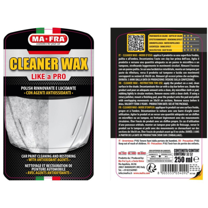 Mafra Cleaner Wax 250 ml polish rinnovante carnauba