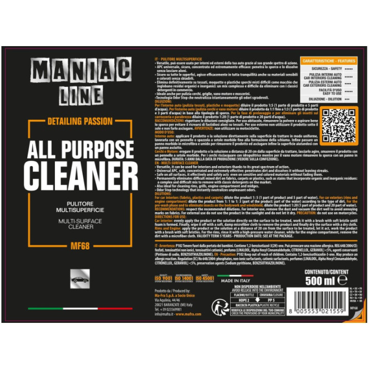 Mafra APC All Purpose Cleaner pulitore multisuperficie Maniac Line