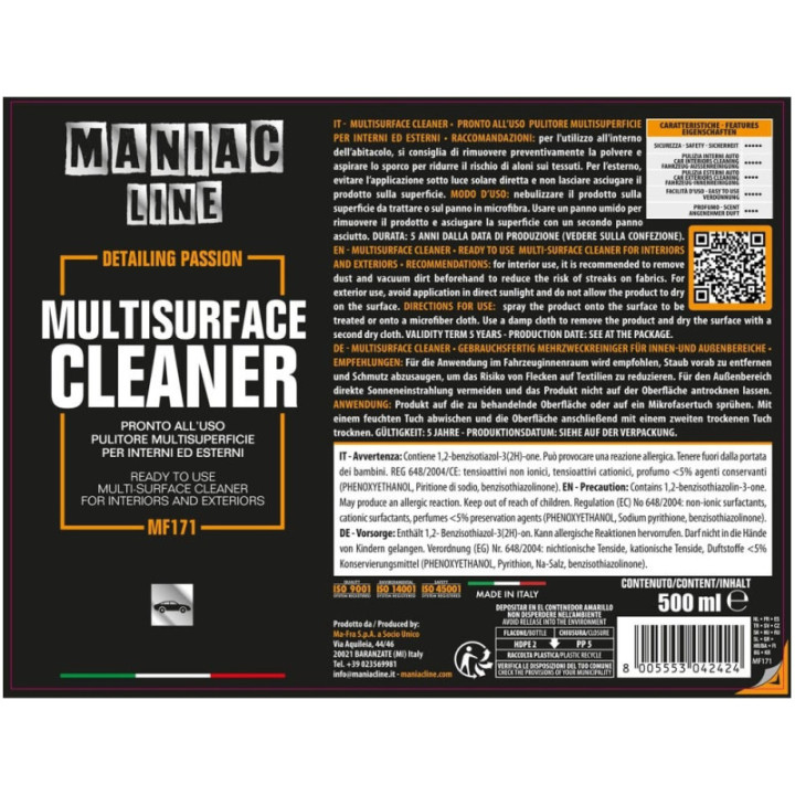 Mafra Multisurface Cleaner pulitore multisuperficie Maniac Line 500 ml